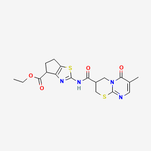 molecular formula C18H20N4O4S2 B3011162 ethyl 2-(7-methyl-6-oxo-2,3,4,6-tetrahydropyrimido[2,1-b][1,3]thiazine-3-carboxamido)-5,6-dihydro-4H-cyclopenta[d]thiazole-4-carboxylate CAS No. 1396758-88-5