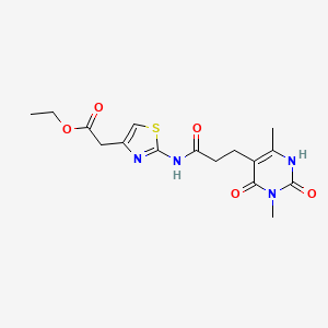 molecular formula C16H20N4O5S B3011165 Ethyl 2-(2-(3-(3,6-dimethyl-2,4-dioxo-1,2,3,4-tetrahydropyrimidin-5-yl)propanamido)thiazol-4-yl)acetate CAS No. 1105225-81-7