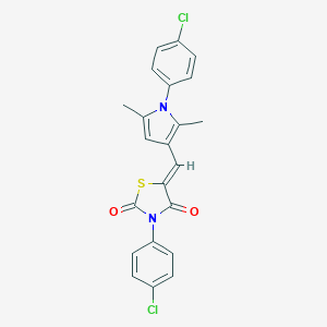 molecular formula C22H16Cl2N2O2S B301117 3-(4-chlorophenyl)-5-{[1-(4-chlorophenyl)-2,5-dimethyl-1H-pyrrol-3-yl]methylene}-1,3-thiazolidine-2,4-dione 