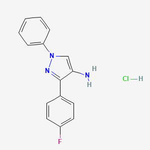 molecular formula C15H13ClFN3 B3011172 3-(4-Fluorophenyl)-1-phenylpyrazol-4-amine;hydrochloride CAS No. 2247102-53-8