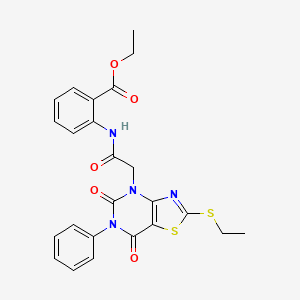 molecular formula C24H22N4O5S2 B3011194 2-(2-(2-(乙硫基)-5,7-二氧代-6-苯基-6,7-二氢噻唑并[4,5-d]嘧啶-4(5H)-基)乙酰氨基)苯甲酸乙酯 CAS No. 1251593-97-1