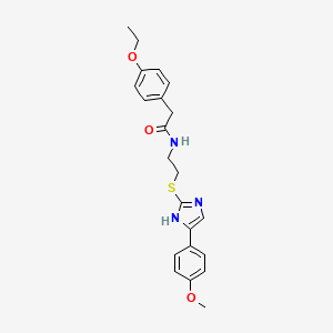 molecular formula C22H25N3O3S B3011208 2-(4-ethoxyphenyl)-N-(2-((5-(4-methoxyphenyl)-1H-imidazol-2-yl)thio)ethyl)acetamide CAS No. 897455-28-6