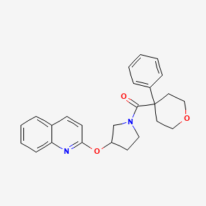 molecular formula C25H26N2O3 B3011212 (4-phenyltetrahydro-2H-pyran-4-yl)(3-(quinolin-2-yloxy)pyrrolidin-1-yl)methanone CAS No. 2034248-00-3