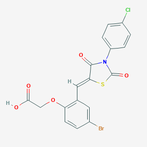 molecular formula C18H11BrClNO5S B301124 (4-Bromo-2-{[3-(4-chlorophenyl)-2,4-dioxo-1,3-thiazolidin-5-ylidene]methyl}phenoxy)acetic acid 