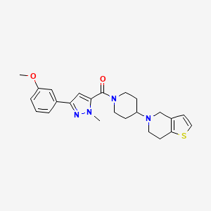 molecular formula C24H28N4O2S B3011247 (4-(6,7-二氢噻吩并[3,2-c]吡啶-5(4H)-基)哌啶-1-基)(3-(3-甲氧基苯基)-1-甲基-1H-吡唑-5-基)甲苯酮 CAS No. 2034361-92-5