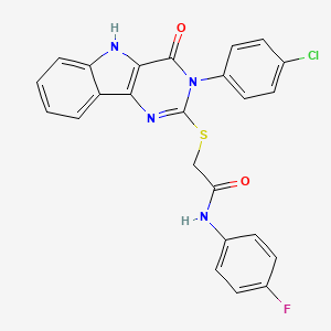 molecular formula C24H16ClFN4O2S B3011269 2-((3-(4-chlorophenyl)-4-oxo-4,5-dihydro-3H-pyrimido[5,4-b]indol-2-yl)thio)-N-(4-fluorophenyl)acetamide CAS No. 536714-64-4