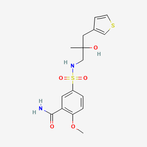 molecular formula C16H20N2O5S2 B3011279 5-({2-Hydroxy-2-[(thiophen-3-yl)methyl]propyl}sulfamoyl)-2-methoxybenzamide CAS No. 2097901-30-7