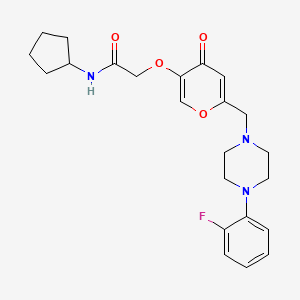 molecular formula C23H28FN3O4 B3011292 N-环戊基-2-((6-((4-(2-氟苯基)哌嗪-1-基)甲基)-4-氧代-4H-吡喃-3-基)氧基)乙酰胺 CAS No. 898441-14-0