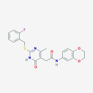 N-(2,3-dihydrobenzo[b][1,4]dioxin-6-yl)-2-(2-((2-fluorobenzyl)thio)-4-methyl-6-oxo-1,6-dihydropyrimidin-5-yl)acetamide