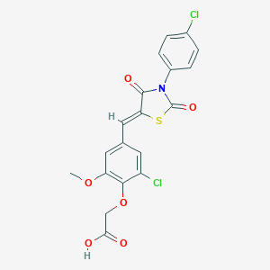 molecular formula C19H13Cl2NO6S B301131 (2-chloro-4-{(Z)-[3-(4-chlorophenyl)-2,4-dioxo-1,3-thiazolidin-5-ylidene]methyl}-6-methoxyphenoxy)acetic acid 