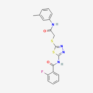 molecular formula C18H15FN4O2S2 B3011314 2-fluoro-N-(5-((2-oxo-2-(m-tolylamino)ethyl)thio)-1,3,4-thiadiazol-2-yl)benzamide CAS No. 392292-21-6