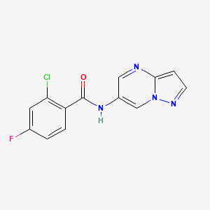 molecular formula C13H8ClFN4O B3011317 2-chloro-4-fluoro-N-(pyrazolo[1,5-a]pyrimidin-6-yl)benzamide CAS No. 2034504-12-4