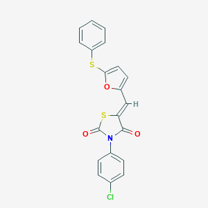 molecular formula C20H12ClNO3S2 B301137 3-(4-Chlorophenyl)-5-{[5-(phenylsulfanyl)-2-furyl]methylene}-1,3-thiazolidine-2,4-dione 