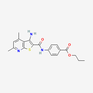 molecular formula C20H21N3O3S B3011374 Propyl 4-[(3-amino-4,6-dimethylthieno[2,3-b]pyridine-2-carbonyl)amino]benzoate CAS No. 691866-92-9
