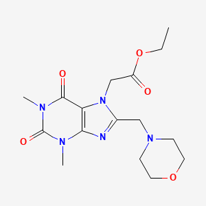 molecular formula C16H23N5O5 B3011383 乙酸[1,3-二甲基-8-(吗啉-4-基甲基)-2,6-二氧代-1,2,3,6-四氢-7H-嘌呤-7-基]乙酯 CAS No. 573950-86-4