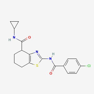 molecular formula C18H18ClN3O2S B3011393 2-(4-chlorobenzamido)-N-cyclopropyl-4,5,6,7-tetrahydrobenzo[d]thiazole-4-carboxamide CAS No. 941879-68-1