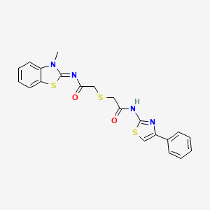 molecular formula C21H18N4O2S3 B3011398 (Z)-N-(3-methylbenzo[d]thiazol-2(3H)-ylidene)-2-((2-oxo-2-((4-phenylthiazol-2-yl)amino)ethyl)thio)acetamide CAS No. 851717-29-8