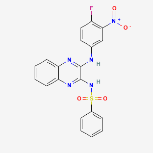 molecular formula C20H14FN5O4S B3011399 N-(3-((4-fluoro-3-nitrophenyl)amino)quinoxalin-2-yl)benzenesulfonamide CAS No. 881564-35-8