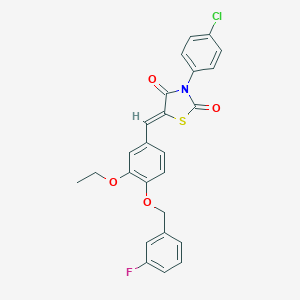 molecular formula C25H19ClFNO4S B301140 (5Z)-3-(4-chlorophenyl)-5-{3-ethoxy-4-[(3-fluorobenzyl)oxy]benzylidene}-1,3-thiazolidine-2,4-dione 