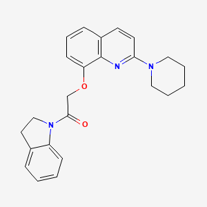 molecular formula C24H25N3O2 B3011401 1-(Indolin-1-yl)-2-((2-(piperidin-1-yl)quinolin-8-yl)oxy)ethanone CAS No. 923211-32-9