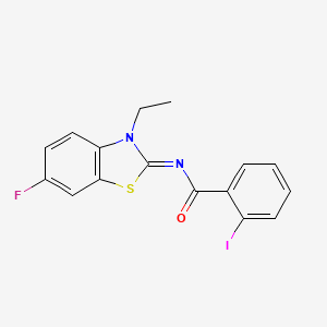 molecular formula C16H12FIN2OS B3011413 N-(3-乙基-6-氟-1,3-苯并噻唑-2-亚甲基)-2-碘苯甲酰胺 CAS No. 865545-05-7