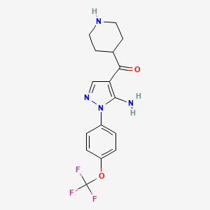 molecular formula C16H17F3N4O2 B3011424 [5-Amino-1-[4-(trifluoromethoxy)phenyl]pyrazol-4-yl]-piperidin-4-ylmethanone CAS No. 1381459-14-8