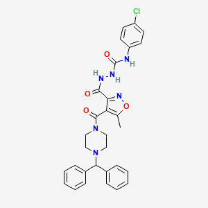 molecular formula C30H29ClN6O4 B3011449 2-({4-[(4-benzhydrylpiperazino)carbonyl]-5-methyl-3-isoxazolyl}carbonyl)-N-(4-chlorophenyl)-1-hydrazinecarboxamide CAS No. 338408-78-9