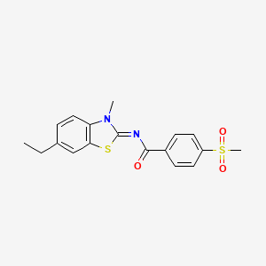 molecular formula C18H18N2O3S2 B3011450 N-(6-ethyl-3-methyl-1,3-benzothiazol-2-ylidene)-4-methylsulfonylbenzamide CAS No. 896360-76-2