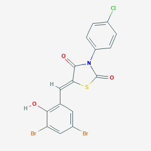 molecular formula C16H8Br2ClNO3S B301146 3-(4-Chlorophenyl)-5-(3,5-dibromo-2-hydroxybenzylidene)-1,3-thiazolidine-2,4-dione 