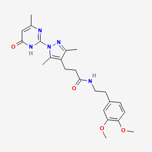 B3011496 N-(3,4-dimethoxyphenethyl)-3-(3,5-dimethyl-1-(4-methyl-6-oxo-1,6-dihydropyrimidin-2-yl)-1H-pyrazol-4-yl)propanamide CAS No. 1171915-56-2