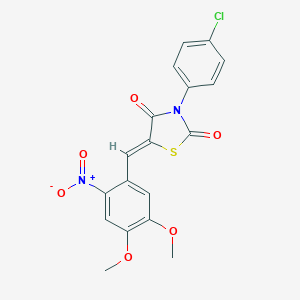 molecular formula C18H13ClN2O6S B301150 (5Z)-3-(4-chlorophenyl)-5-(4,5-dimethoxy-2-nitrobenzylidene)-1,3-thiazolidine-2,4-dione 