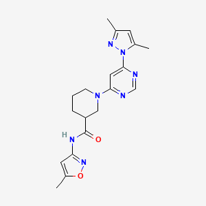 molecular formula C19H23N7O2 B3011512 1-(6-(3,5-dimethyl-1H-pyrazol-1-yl)pyrimidin-4-yl)-N-(5-methylisoxazol-3-yl)piperidine-3-carboxamide CAS No. 1334372-03-0