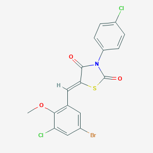 molecular formula C17H10BrCl2NO3S B301152 5-(5-Bromo-3-chloro-2-methoxybenzylidene)-3-(4-chlorophenyl)-1,3-thiazolidine-2,4-dione 