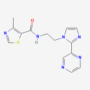 molecular formula C14H14N6OS B3011563 4-methyl-N-{2-[2-(pyrazin-2-yl)-1H-imidazol-1-yl]ethyl}-1,3-thiazole-5-carboxamide CAS No. 2097890-22-5