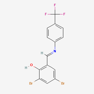 molecular formula C14H8Br2F3NO B3011566 2,4-Dibromo-6-({[4-(trifluoromethyl)phenyl]imino}methyl)benzenol CAS No. 391607-57-1