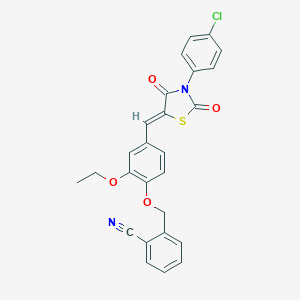 molecular formula C26H19ClN2O4S B301158 2-[(4-{(Z)-[3-(4-chlorophenyl)-2,4-dioxo-1,3-thiazolidin-5-ylidene]methyl}-2-ethoxyphenoxy)methyl]benzonitrile 
