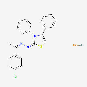 molecular formula C23H19BrClN3S B3011582 (E)-2-((Z)-(1-(4-chlorophenyl)ethylidene)hydrazono)-3,4-diphenyl-2,3-dihydrothiazole hydrobromide CAS No. 351859-36-4