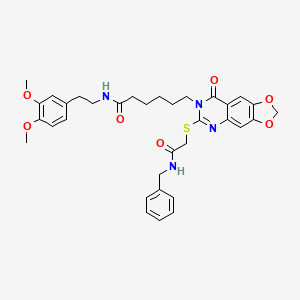 molecular formula C34H38N4O7S B3011585 6-(6-((2-(benzylamino)-2-oxoethyl)thio)-8-oxo-[1,3]dioxolo[4,5-g]quinazolin-7(8H)-yl)-N-(3,4-dimethoxyphenethyl)hexanamide CAS No. 688061-69-0