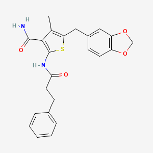 5-(1,3-Benzodioxol-5-ylmethyl)-4-methyl-2-(3-phenylpropanoylamino)thiophene-3-carboxamide