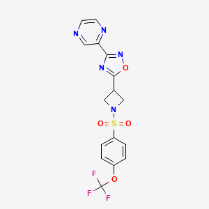 molecular formula C16H12F3N5O4S B3011598 3-(Pyrazin-2-yl)-5-(1-((4-(trifluoromethoxy)phenyl)sulfonyl)azetidin-3-yl)-1,2,4-oxadiazole CAS No. 1325687-52-2