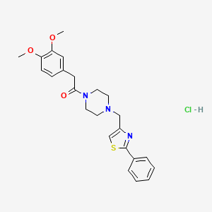 molecular formula C24H28ClN3O3S B3011603 2-(3,4-Dimethoxyphenyl)-1-(4-((2-phenylthiazol-4-yl)methyl)piperazin-1-yl)ethanone hydrochloride CAS No. 1351633-87-8