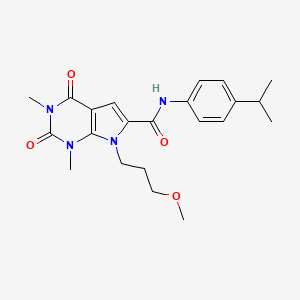 molecular formula C22H28N4O4 B3011606 7-(3-methoxypropyl)-1,3-dimethyl-2,4-dioxo-N-[4-(propan-2-yl)phenyl]-2,3,4,7-tetrahydro-1H-pyrrolo[2,3-d]pyrimidine-6-carboxamide CAS No. 1021023-26-6