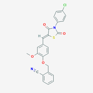 molecular formula C25H17ClN2O4S B301161 2-[(4-{[3-(4-Chlorophenyl)-2,4-dioxo-1,3-thiazolidin-5-ylidene]methyl}-2-methoxyphenoxy)methyl]benzonitrile 