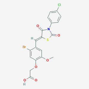 molecular formula C19H13BrClNO6S B301162 (5-Bromo-4-{[3-(4-chlorophenyl)-2,4-dioxo-1,3-thiazolidin-5-ylidene]methyl}-2-methoxyphenoxy)acetic acid 