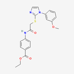 molecular formula C21H21N3O4S B3011653 4-(2-((1-(3-甲氧基苯基)-1H-咪唑-2-基)硫代)乙酰氨基)苯甲酸乙酯 CAS No. 688335-62-8