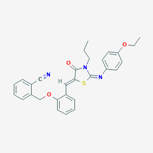 molecular formula C29H27N3O3S B301166 2-{[2-({2-[(4-Ethoxyphenyl)imino]-4-oxo-3-propyl-1,3-thiazolidin-5-ylidene}methyl)phenoxy]methyl}benzonitrile 