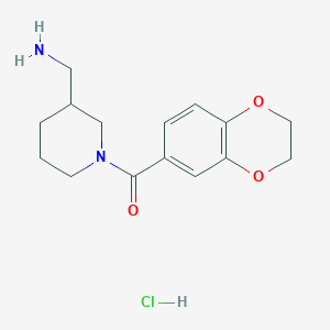 molecular formula C15H21ClN2O3 B3011666 (3-(Aminomethyl)piperidin-1-yl)(2,3-dihydrobenzo[b][1,4]dioxin-6-yl)methanone hydrochloride CAS No. 1353986-22-7