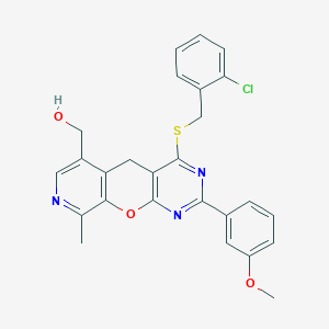 molecular formula C26H22ClN3O3S B3011671 (7-{[(2-氯苯基)甲基]硫代}-5-(3-甲氧基苯基)-14-甲基-2-氧杂-4,6,13-三氮杂三环[8.4.0.0^{3,8}]十四-1(10),3(8),4,6,11,13-己烯-11-基)甲醇 CAS No. 892418-52-9