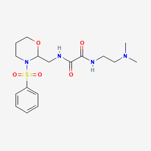 molecular formula C17H26N4O5S B3011684 N1-(2-(二甲氨基)乙基)-N2-((3-(苯磺酰基)-1,3-恶唑烷-2-基)甲基)草酰胺 CAS No. 872881-02-2