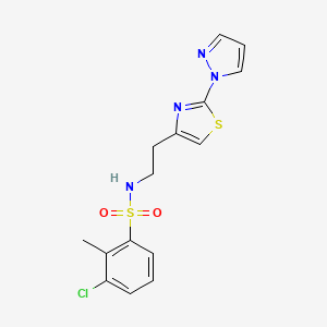 molecular formula C15H15ClN4O2S2 B3011687 N-(2-(2-(1H-pyrazol-1-yl)thiazol-4-yl)ethyl)-3-chloro-2-methylbenzenesulfonamide CAS No. 1428358-11-5
